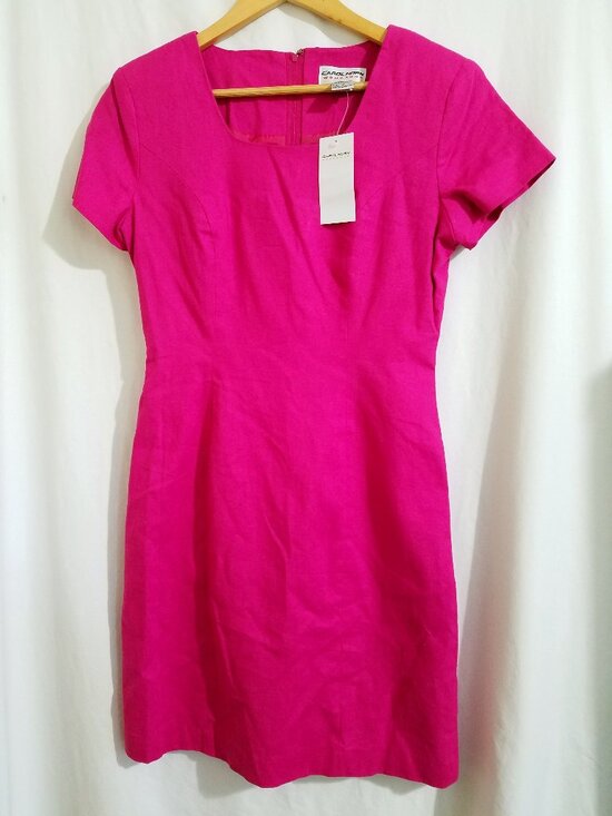 Carol Horn Dresses & Skirts - Fuchsia Midi Dress with Short Sleeves